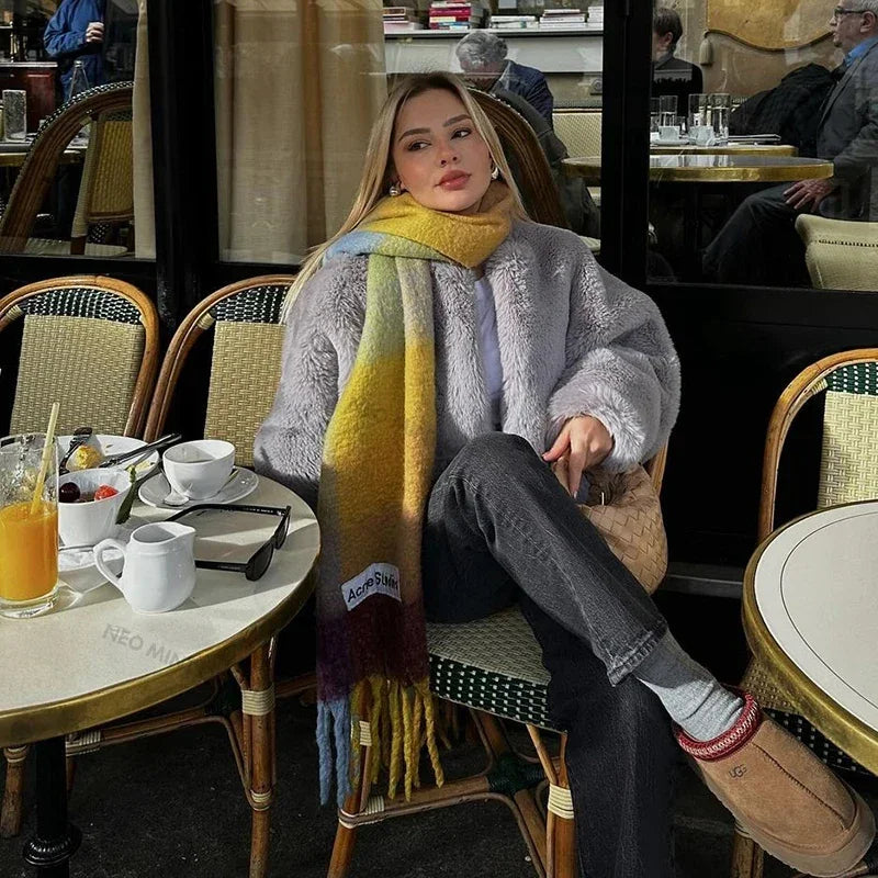 maoxiangshop - 2024 Winter Faux Rabbit Fur Coat Women Chic Fashion Soft Warm Furry Fur Jacket Street Style Girl Outerwear Overcoat