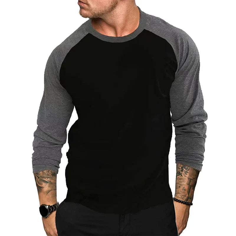 maoxiangshop New Casual Fashion Long Sleeves T Shirt Men Spring Autumn Patchwork Gym Clothing Fitness T-shirt Sports Raglan Sleeves Tshirt