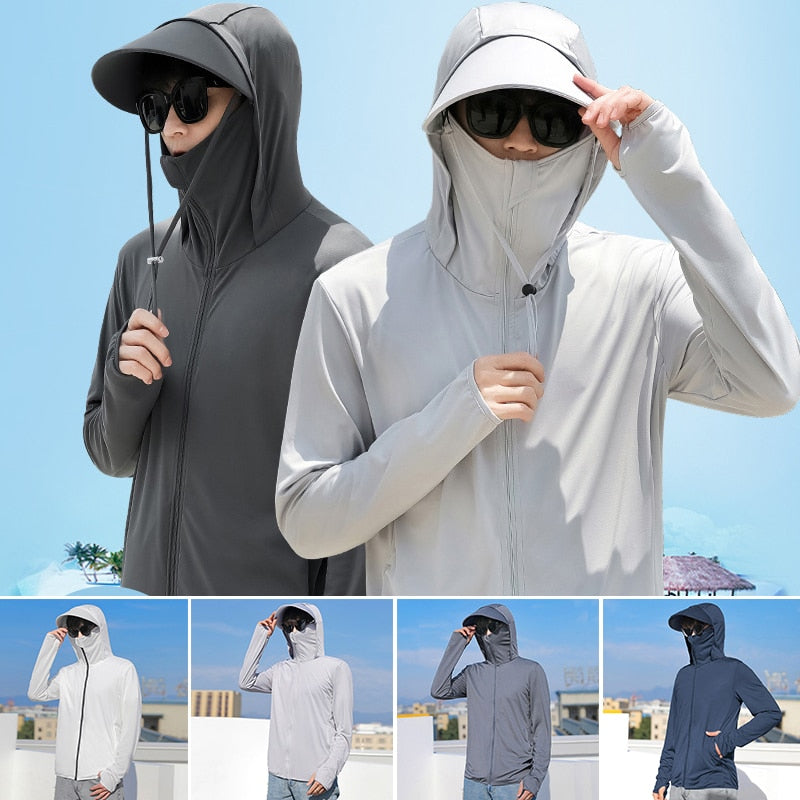 maoxiangshop Summer Sun Protection Skin Coats Men Ultra-Light Sportswear Hooded Outwear Quick Dry Fishing T-shirts Sunscreen Tops