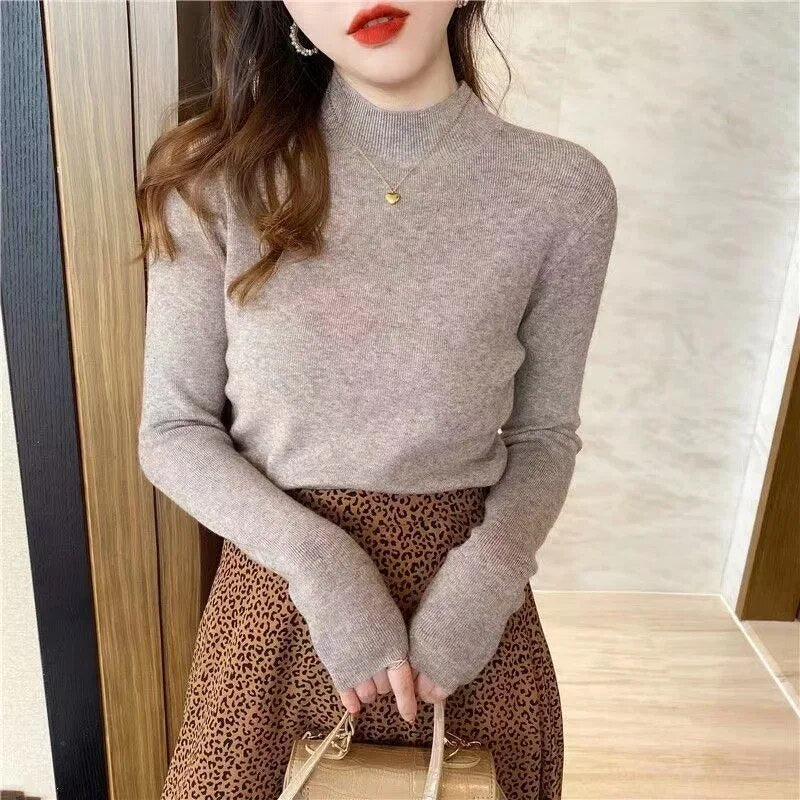 maoxiangshop Fashion Solid Color Turtleneck Women Autumn Winter Knitted Sweaters Basic Primer Pullovers Korean Sweater Slim-fit Pullover