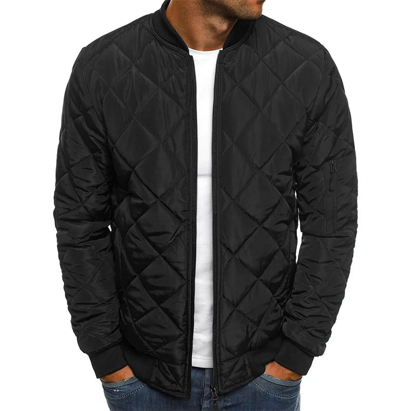 maoxiangshop Winter New Cotton Jacket Men's Baseball Collar Mesh Pressed Lightweight Cotton Jacket Vintage Flight Casual Long Sleeve