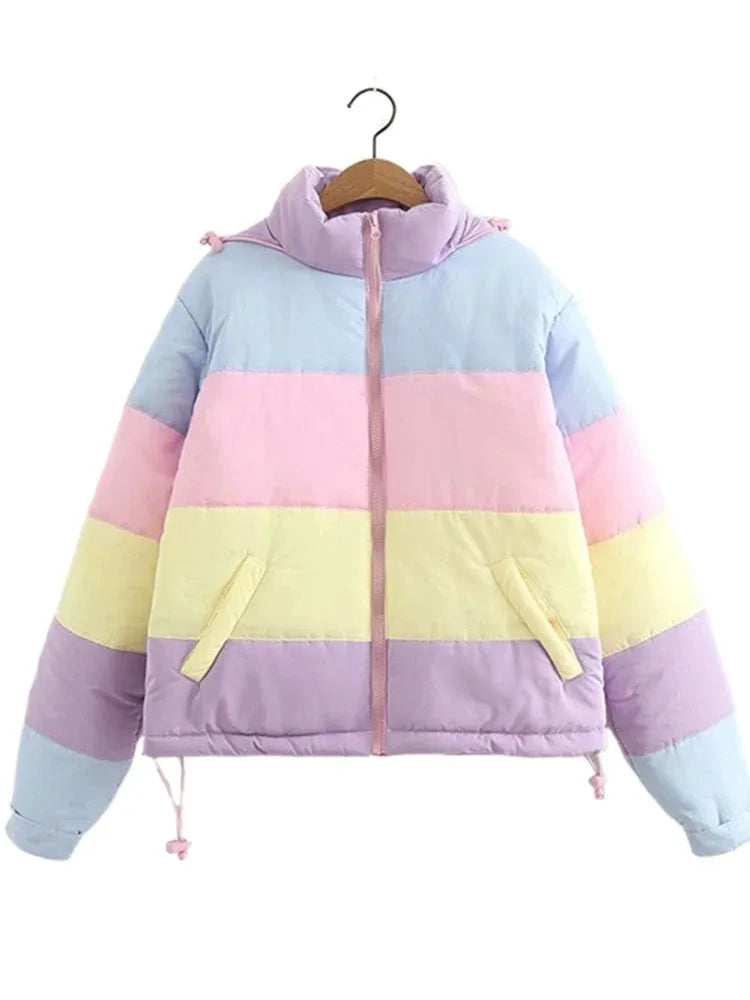 Makaron Color Women Cotton Coats Hooded Padded Thicken Warm Winter Jacket Patchwork Outwear Mujers Parkas