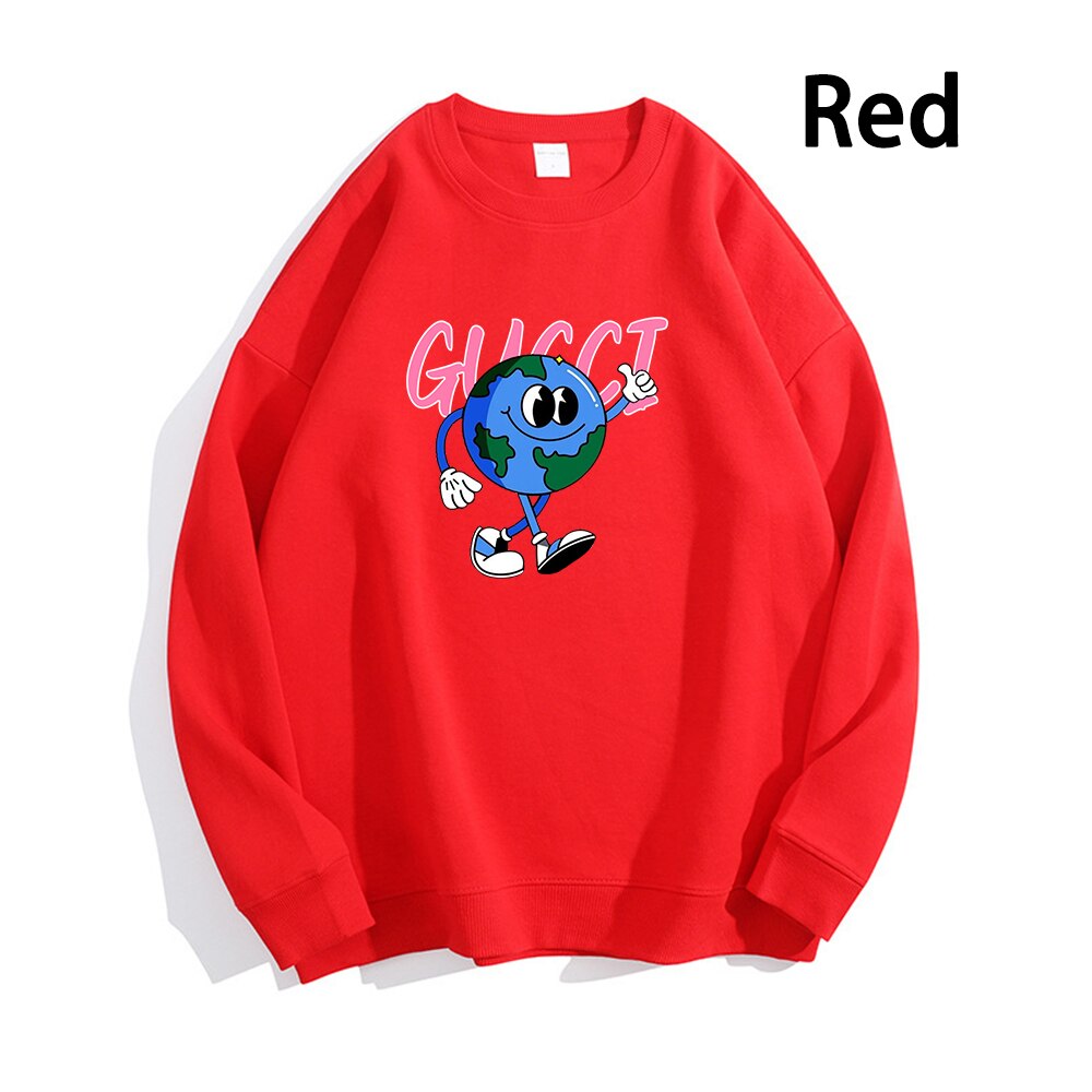 Earth Pattern Print Hoodies Autumn Winter Women's Fashion Versatile Multicolor O-Neck Sweatshirts Sweet Lovely Loose Fleece Tops