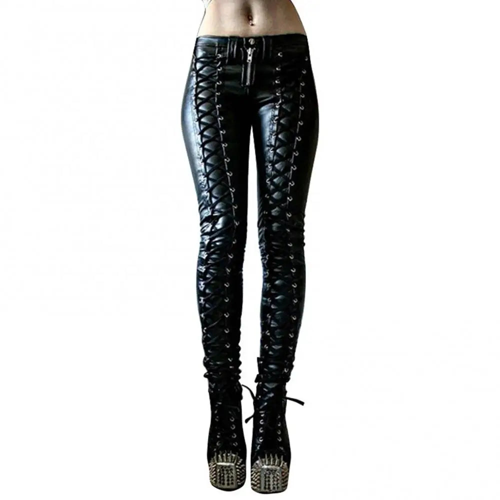 maoxiangshop Sexy Pant Steampunk Women Faux Leather Cosplay Pants Carnival Party Skinny Button Leggings Trousers Female Clothing