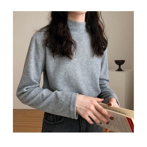 Y2K Sanding Stretch Women Sweaters Turtleneck Pullovers soft Primer Shirt Long Sleeve Korean Sweater Autumn Winter Solid