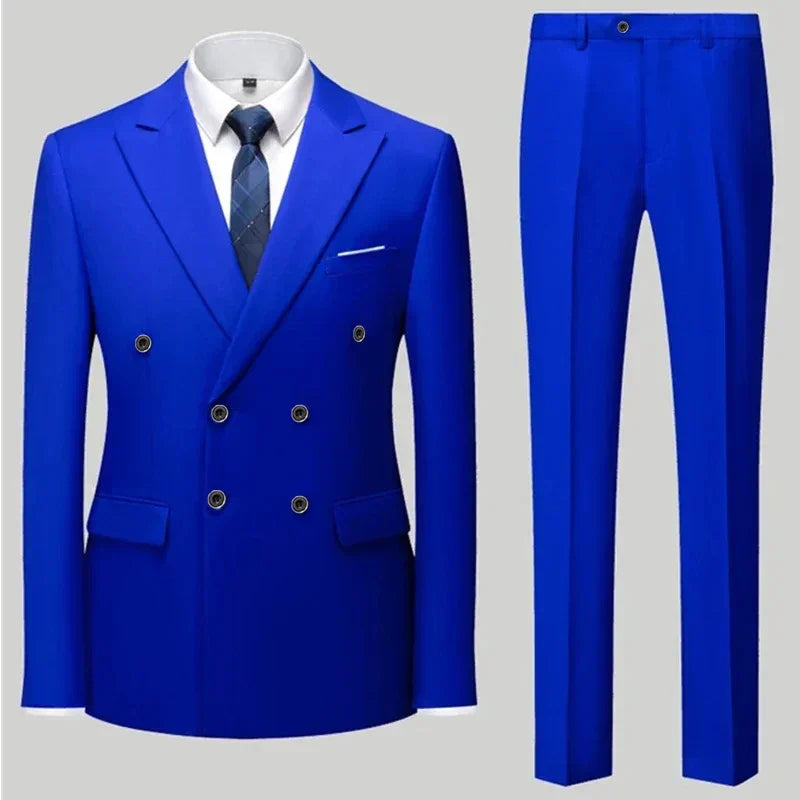 maoxiangshop Fashion New Men's Casual Boutique Double Breasted Suit Trousers / Man's Business Suit Jacket Blazers Coat Pants 2 Pcs Set