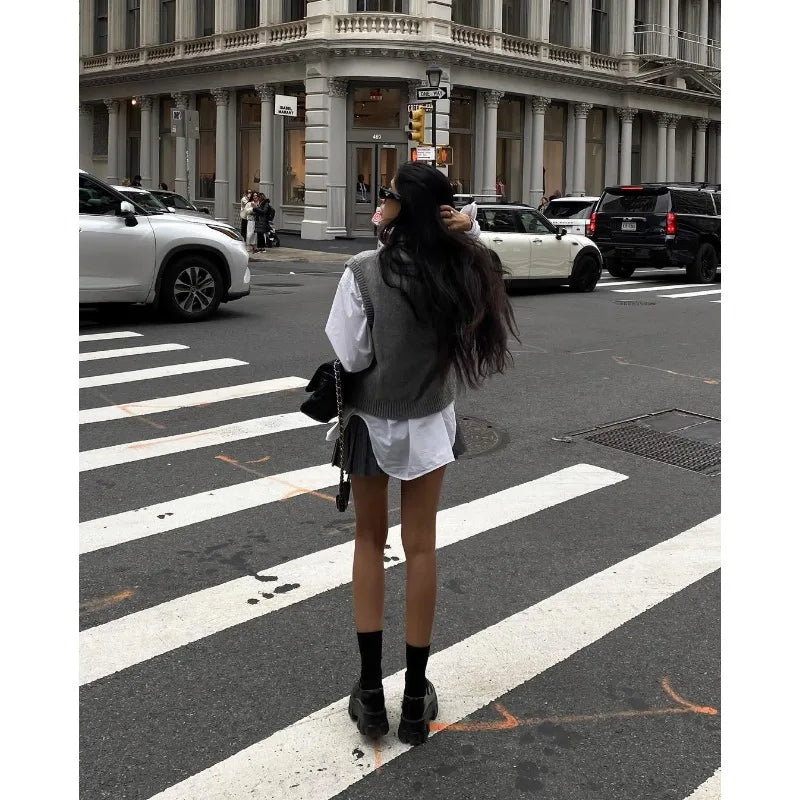 maoxiangshop - Autumn and Winter New Pullover Sweater College Style V-neck Layered Loose Sleeveless Knitted Vest Vest Women's Clothing