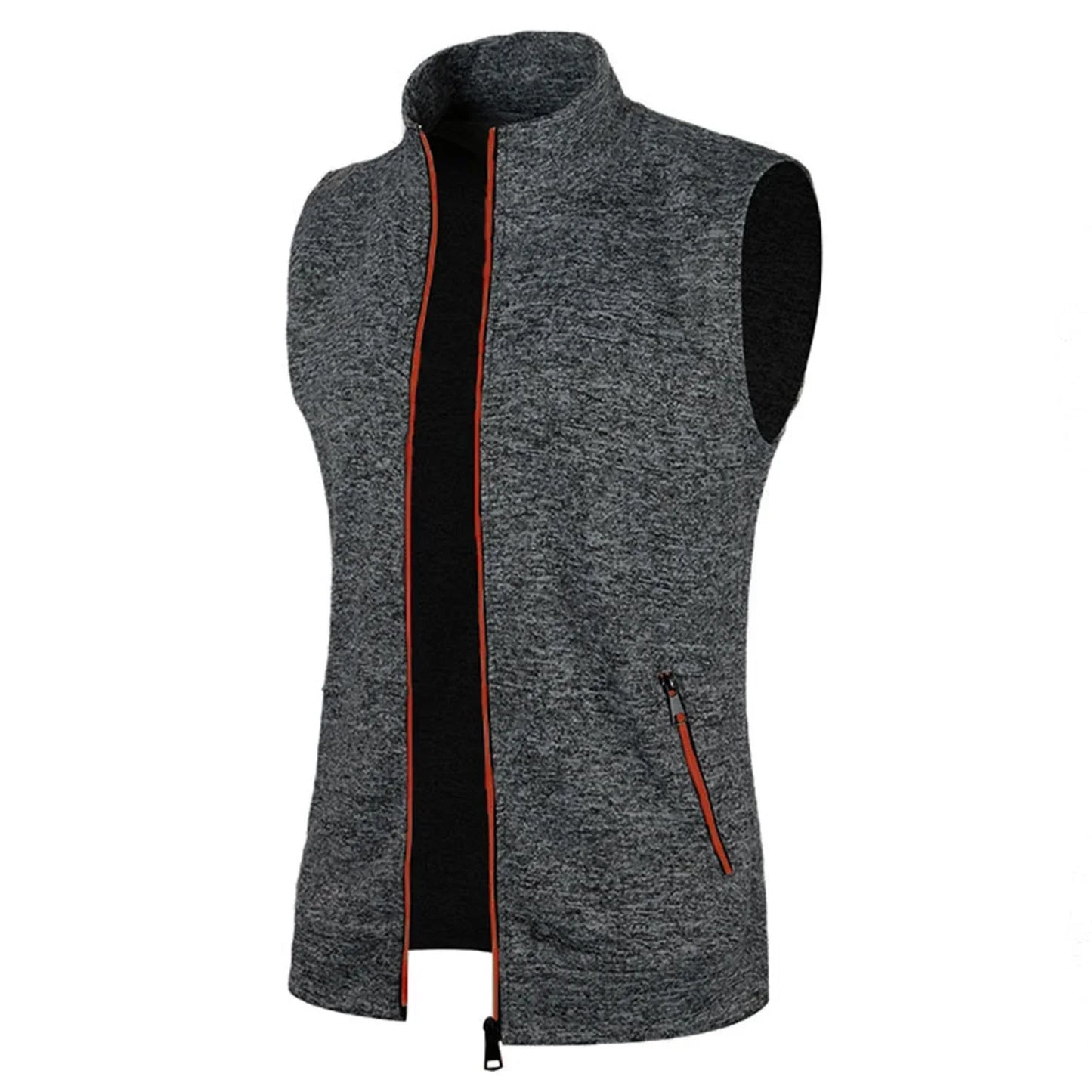 maoxiangshop Autumn and Winter Men's Knitted Velvet Fashion Casual Top Zipper Vest Sleeveless High Neck Fleece Solid Color Men's Wear