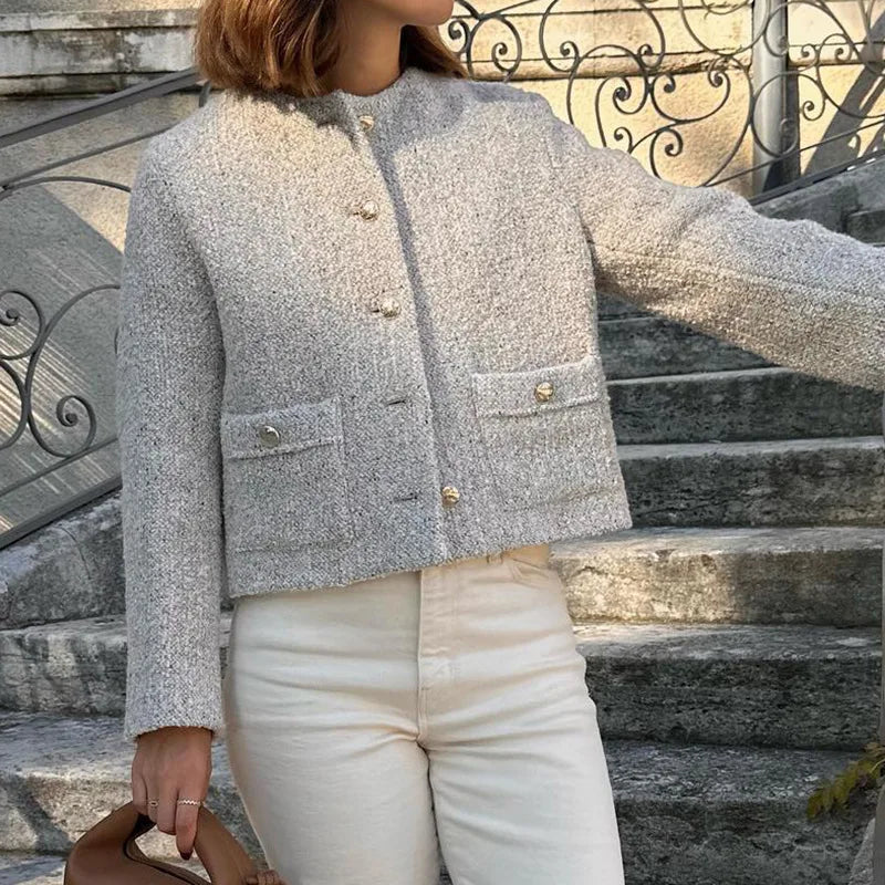 maoxiangshop - Jacket For Women Winterwear Temperament Long Sleeve Casual Cropped Cardigan Femme 2024 Winter Street Elegant Coat Ladies
