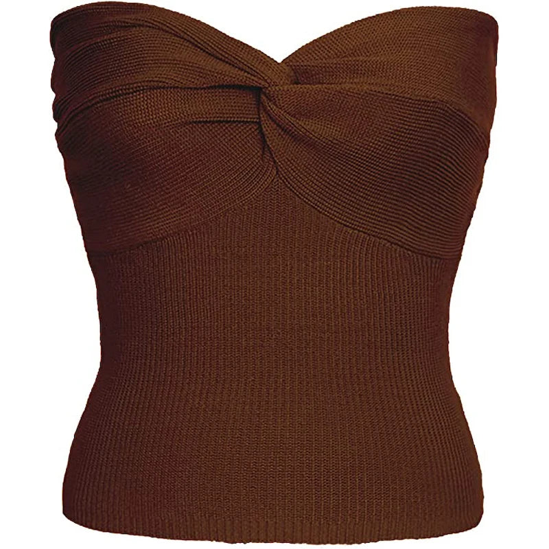 maoxiangshop - Twist Tube Tops For Women Sexy Strapless Corset Top Tee Off-Shoulder Cute Y2k Cropped Tops Knit Bustier Summer Streetwear
