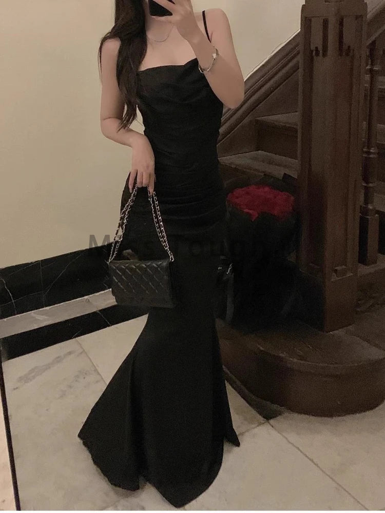 Red Sexy Vintage Summer Dress for Women Spaghetti Strap Elegant Evening Party Midi Dress Female Slim Y2k Casual Clothes New