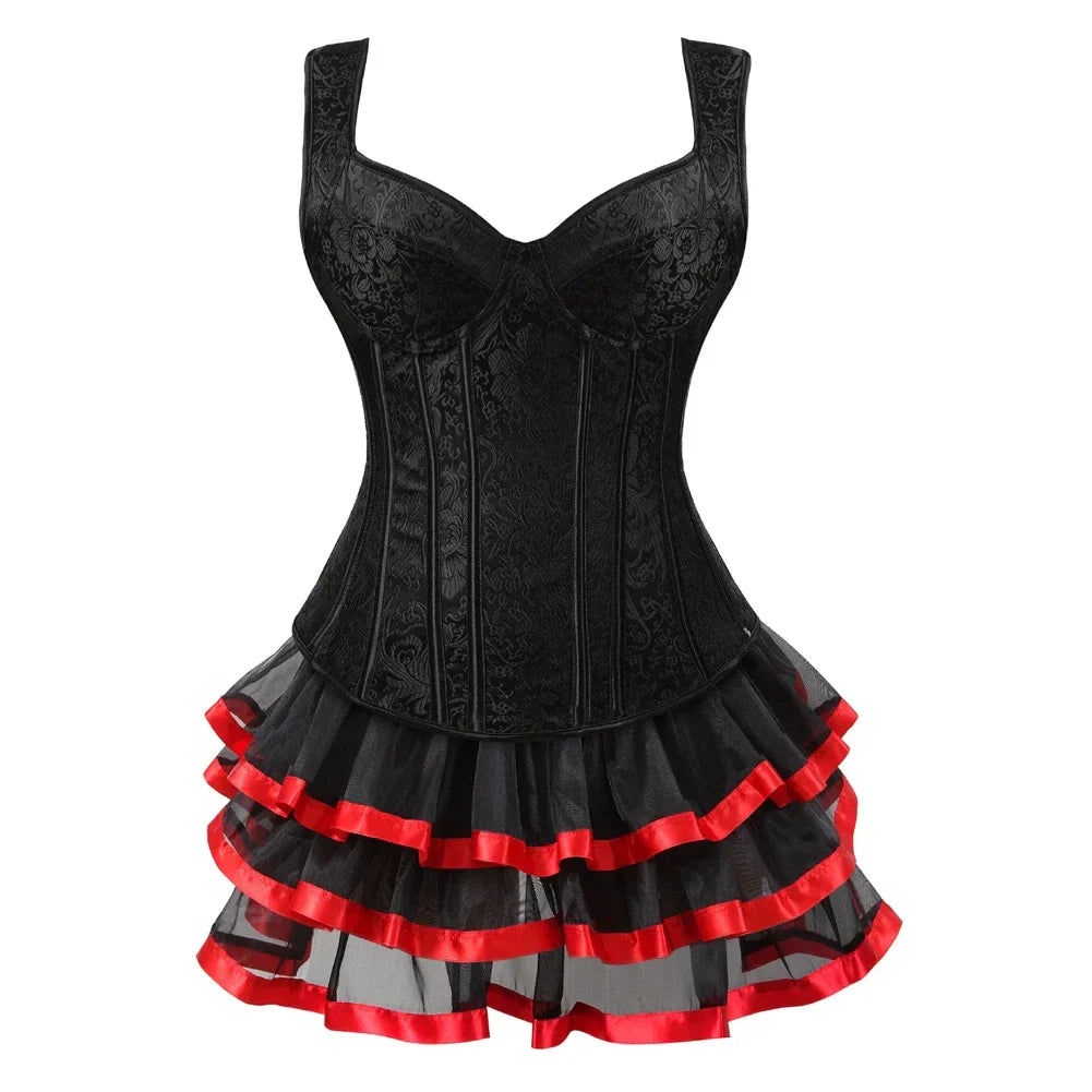 maoxiangshop - Corset Skirt for Women Steampunk Straps Bustiers Dress Sexy Corsetto Dresses Classic Clubwear Carnival Costume Halloween Outfits