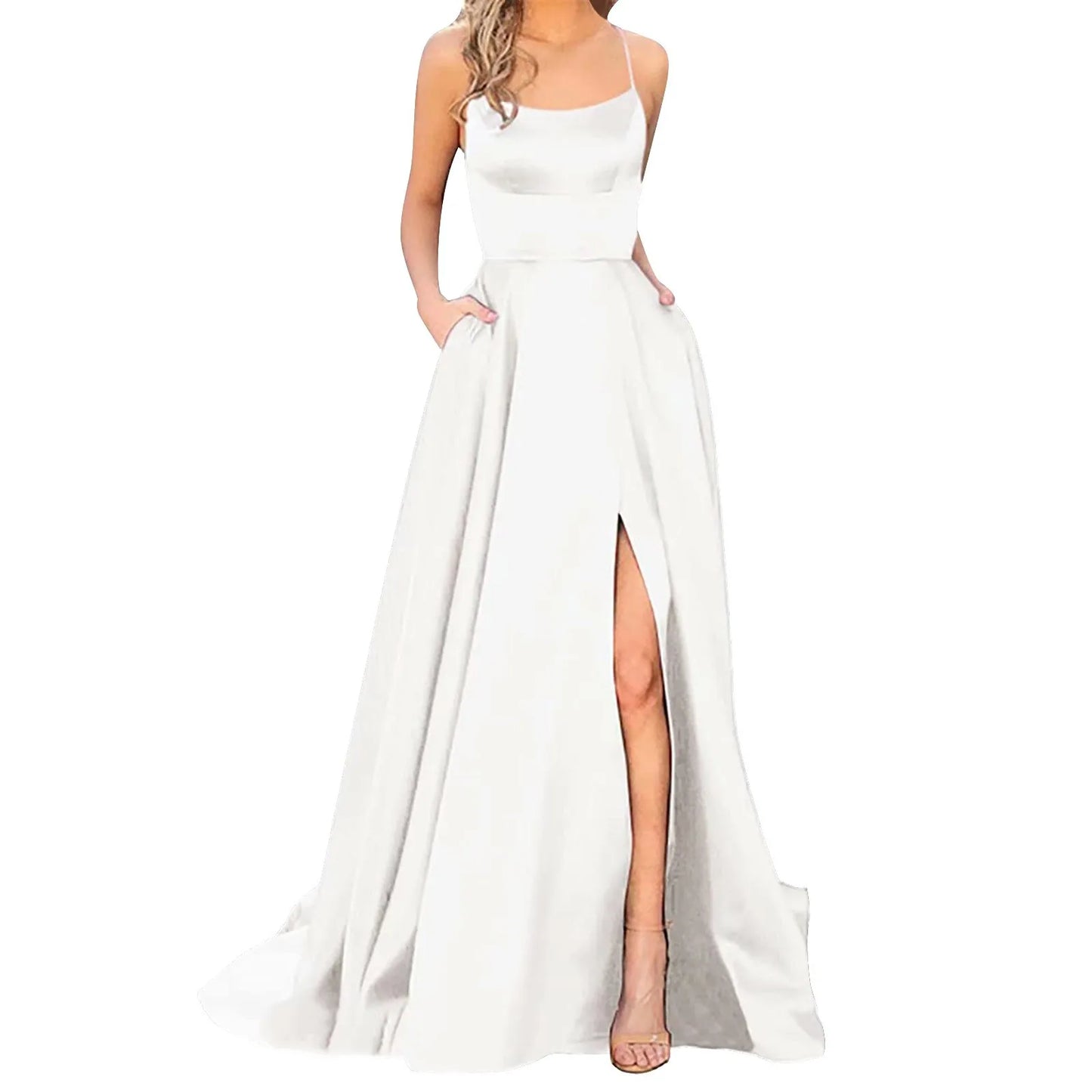 maoxiangshop-Sexy Backless Long Evening Prom Dress Purple Side Slipt Maxi Dress Women A Line Spaghetti Straps Satin Prom Gowns Formal Vestido