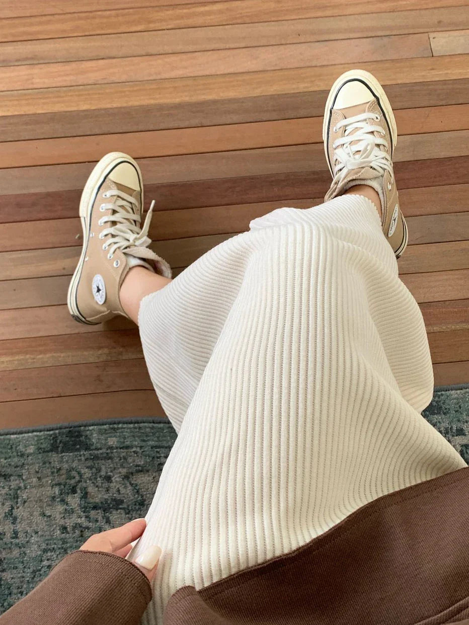 maoxiangshop Corduroy Midi Skirts Women Casual Solid Elegant Harajuku Lovely Females College Warm A-line Elastic High Waist Korean Fashion