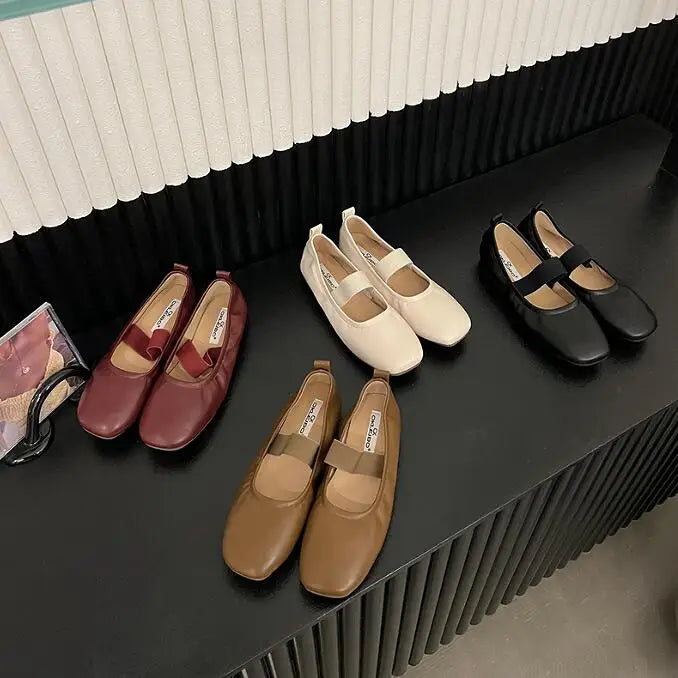 maoxiangshop - Korean Style Mary Jane Shoes Square Toe Women's Shoes PU Ballet Flats Spring/Autumn Flats Women Shoes