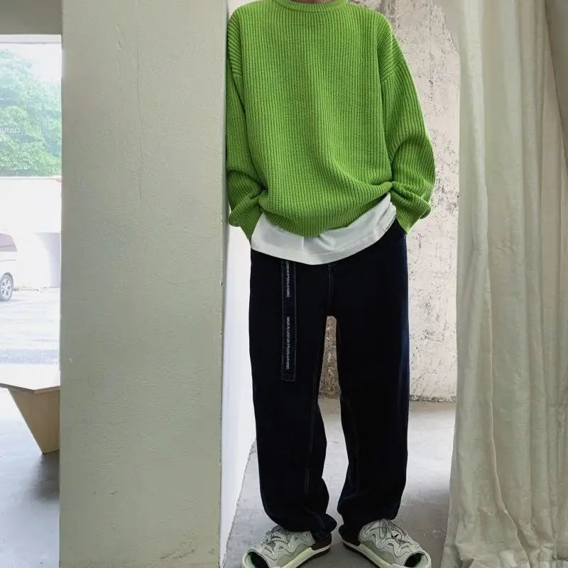 maoxiangshop Men Autumn Solid Color Wool Sweaters Slim Fit Streetwear Mens Clothing Casual Knitted Sweater Men Korean Fashion Pullovers