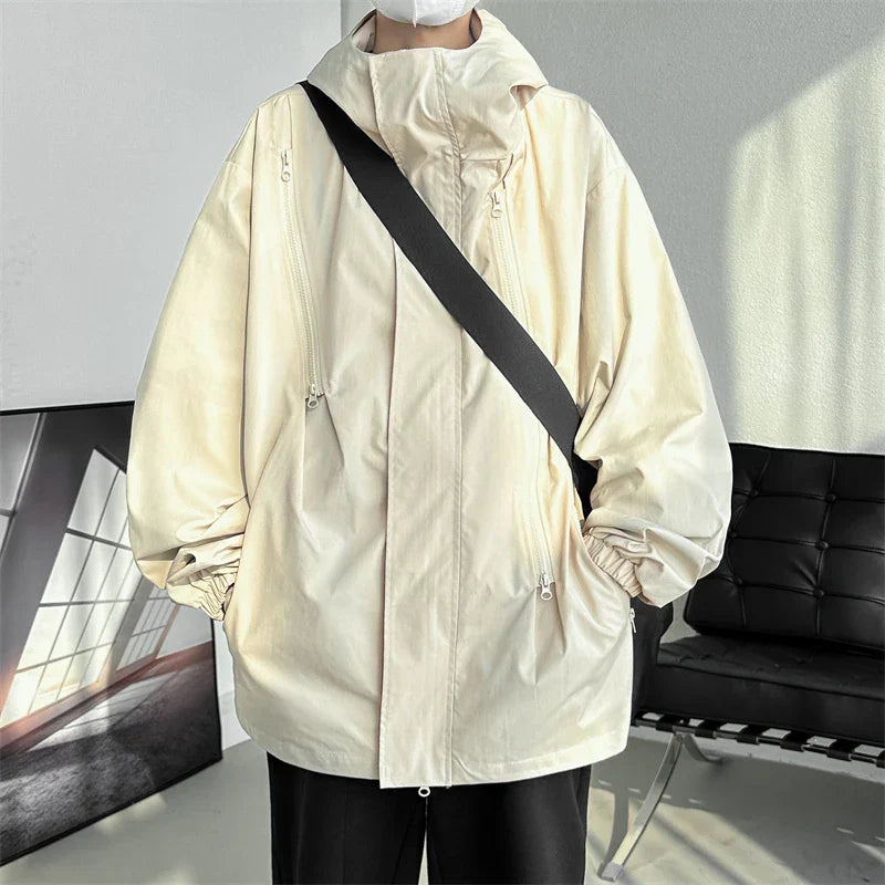 maoxiangshop 2024 Men Hooded Jacket Men Bomber Jacket Mens Windbreakers Zipper Coats Spring Autumn Loose Cargo Jacket Men Casual Sportswear