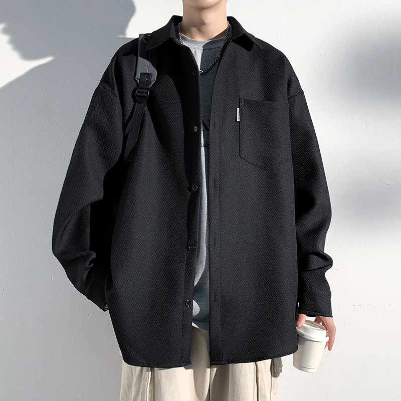 maoxiangshop Autumn New Shirts Fashion Handsome Trend Shirt Man Long Sleeve Simple Lapel Male Blouse Loose All Match Casual Tops Jacket Men