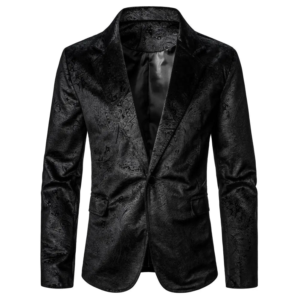 maoxiangshop Men's Blazer Grain Texture Patterned Pocket Single Button Casual Night Club Bar Stage Wedding Conference Dinner Men's Wear