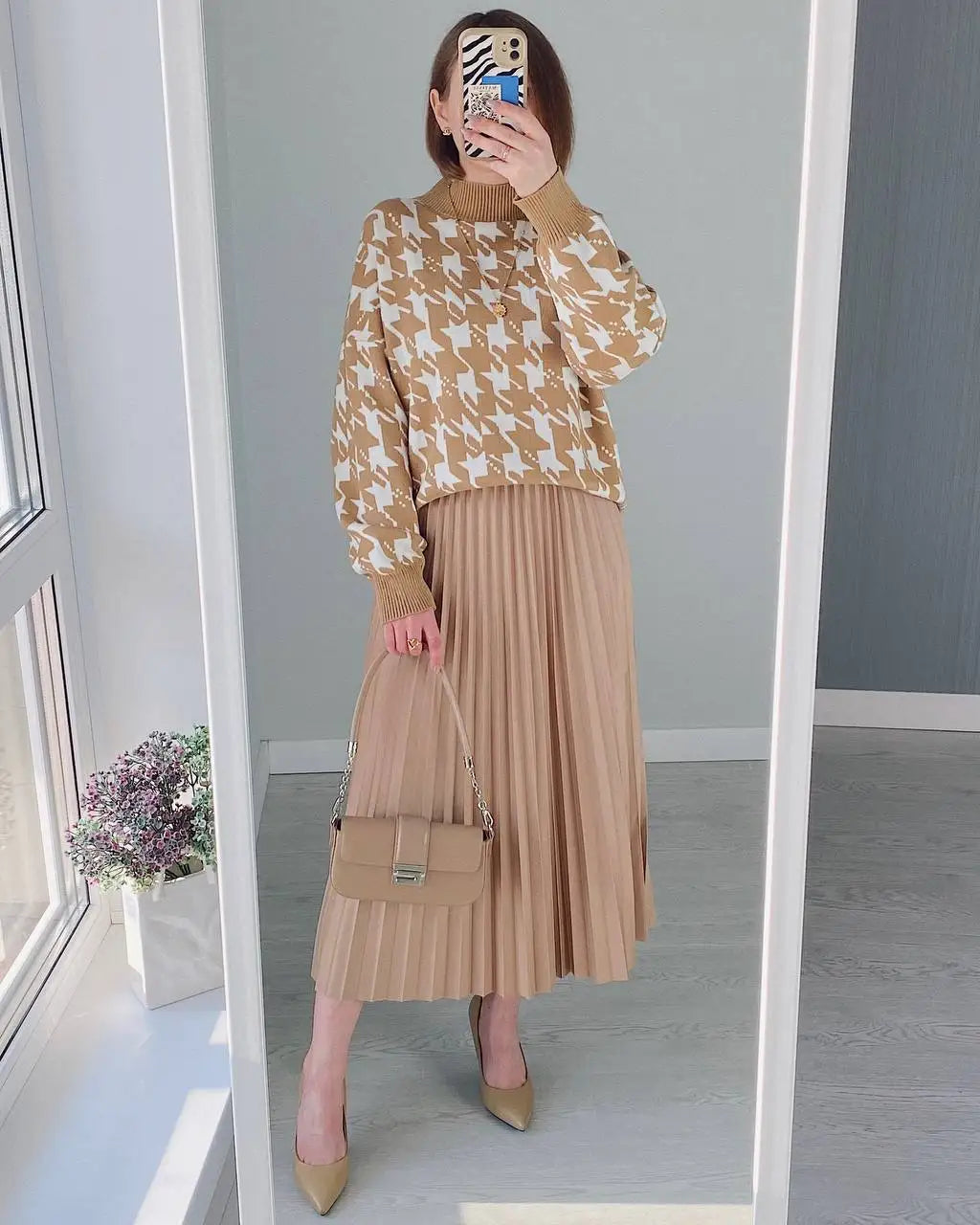 maoxiangshop - Chic Pleated Long Skirts 2024 New Elastic Waist French Elegant Women Skirts For Spring Fall A-line Casual Retro Lady Skirts