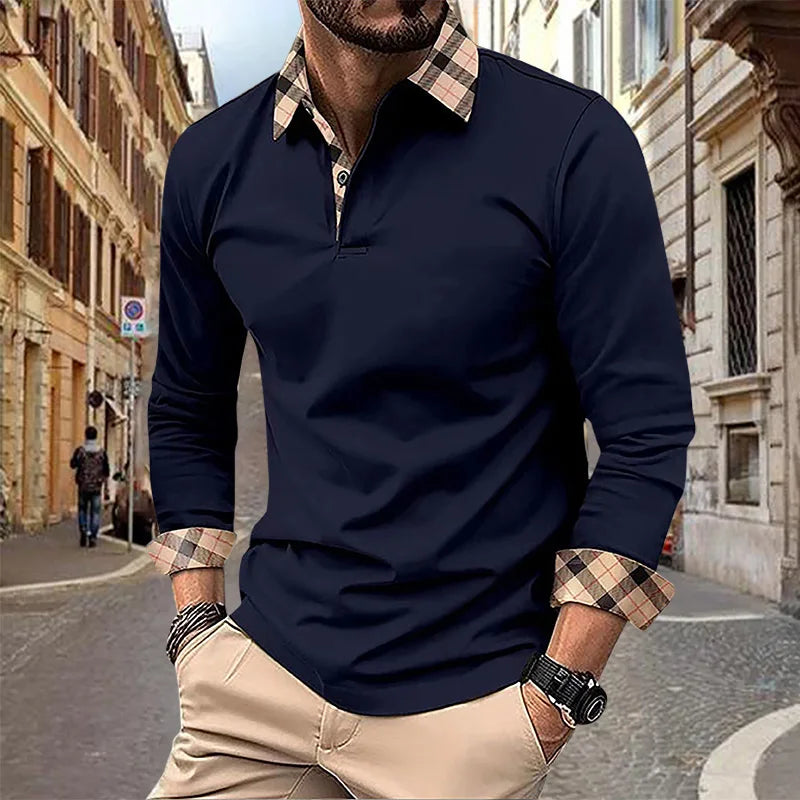 maoxiangshop 2024 Autumn Men's Polo Shirt Lapel Pocket T-shirt Men's Breathable Business Casual Long sleeved