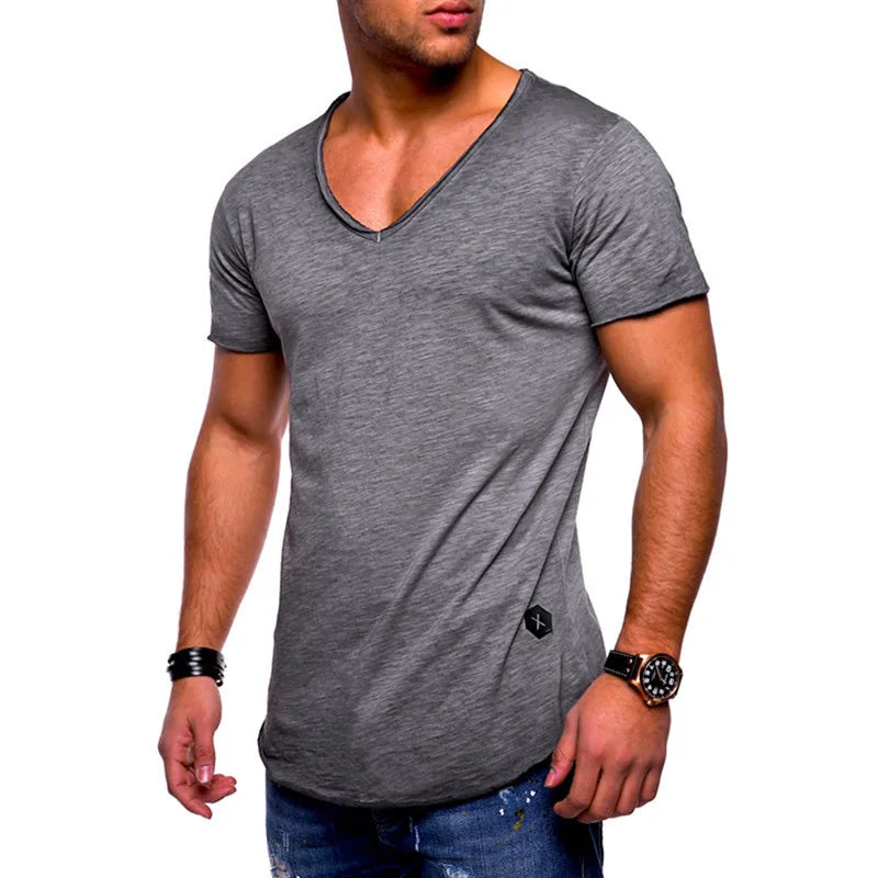 maoxiangshop 2024 Brand New Men's t shirts Short Sleeve V-Neck Solid Color Men T-Shirt Casual V Collar Man T-Shirt Tops Tees For Male