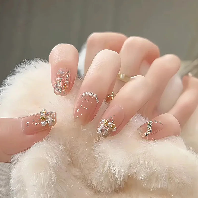 maoxiangshop 24pcs Wearable Pink Press On Fake Nails Tips With Glue false nails design Butterfly Lovely Girl false nails With Wearing Tools