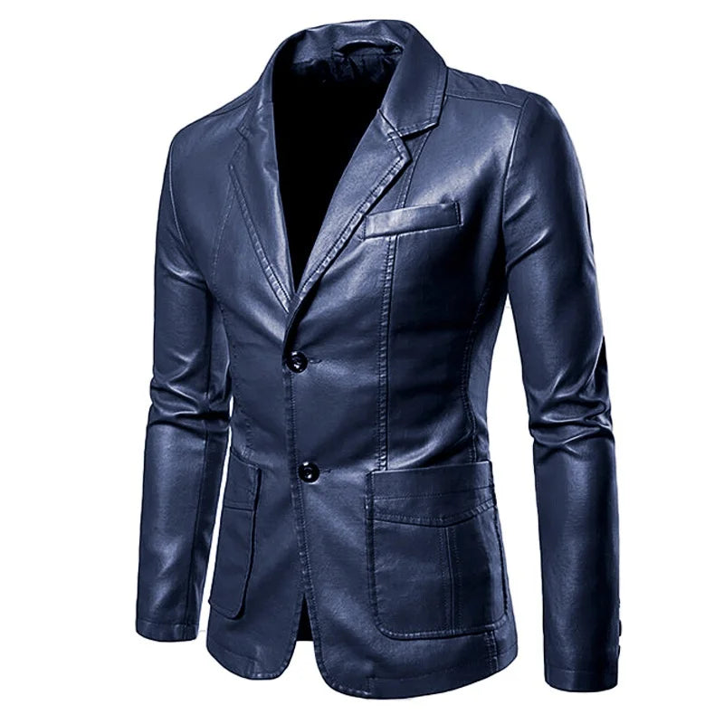 maoxiangshop 2024 Men Slim Autumn New Causal Vintage Leather Jacket Coat Men Design Motorcycle Biker Zipper Pocket PU Leather Jacket Coat