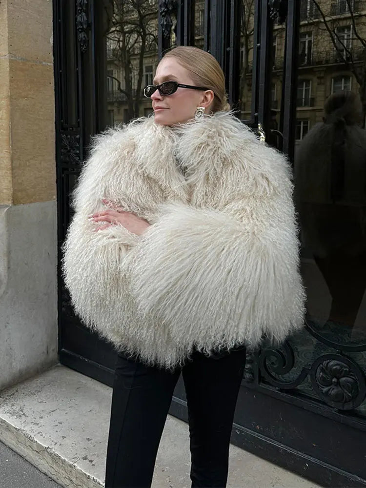 maoxiangshop - Luxury Warm Fluffy Faux Fur Coat 2024 Women Fashion Solid Long Sleeve Short Coats Winter Female Casual High Street Outercoat