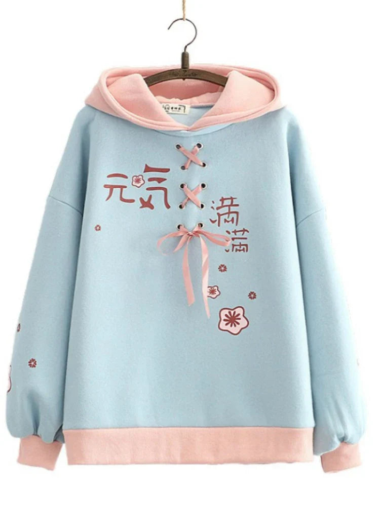 maoxiangshop Fleece Thick Women Hooded Sweatshirt Winter Casual Loose Long Sleeve Letter Print Hoodies Female Plus Velvet Pullover