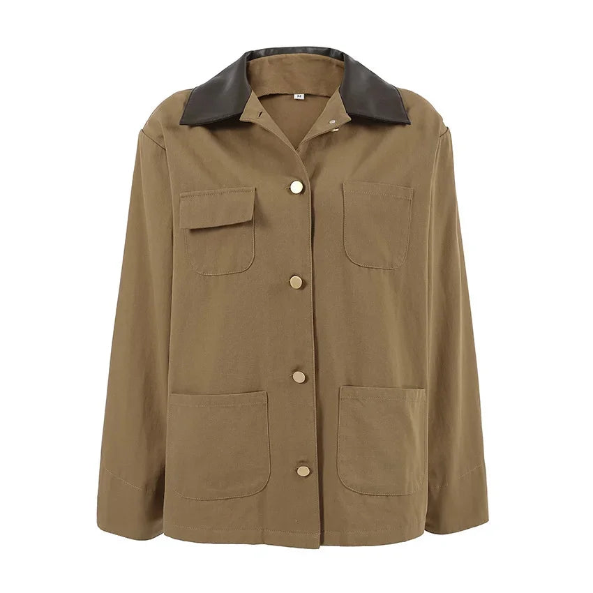maoxiangshop - 2024 Women Autumn Winter Cotton Short Trench Jacket And Coat Casual Outerwear Splicing Collar Jacket Casual Jacket