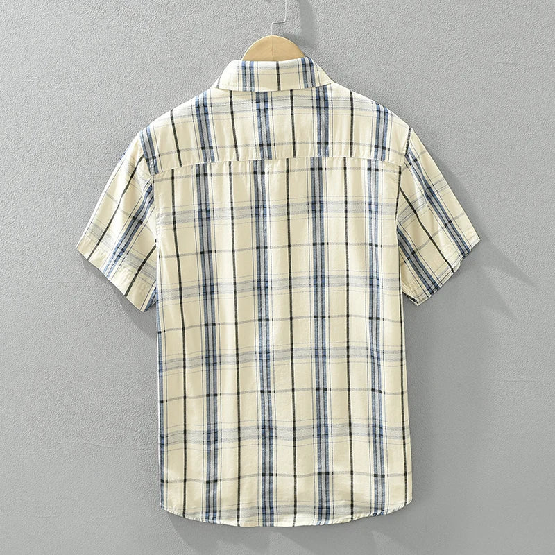 maoxiangshop Fashion Plaid Short Sleeve Shirts for Men 2024 Summer New Plus Size Casual Loose Cotton Shirts