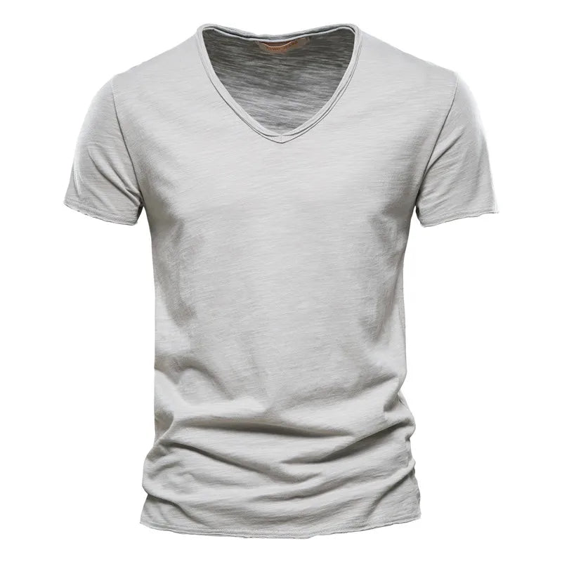 maoxiangshop Men T-shirt V-neck Fashion Design Slim Fit Soild T-shirts Male Tops Tees Short Sleeve T Shirt For Men