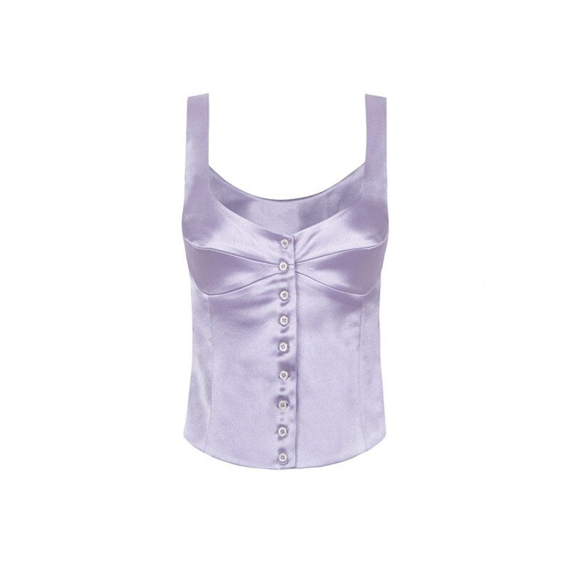 maoxiangshop y2k Tank Top Aesthetic Sleeveless Solid Color Single Breasted Vest 2000s Women Crop Tops Elegant Ladies Shirt Fairycore Clothes