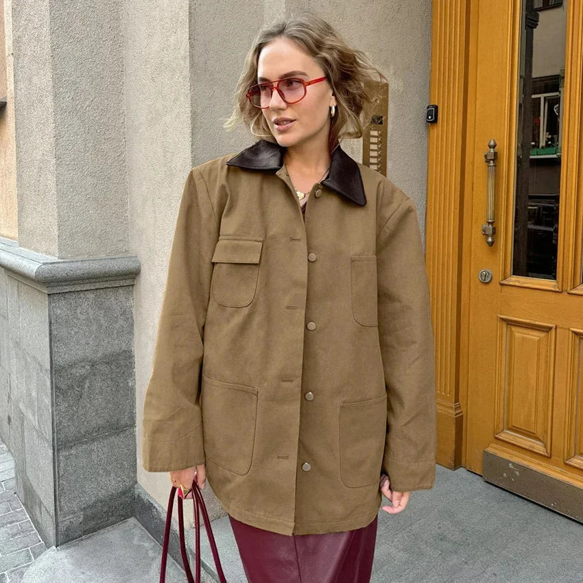 maoxiangshop - 2024 Women Autumn Winter Cotton Short Trench Jacket And Coat Casual Outerwear Splicing Collar Jacket Casual Jacket