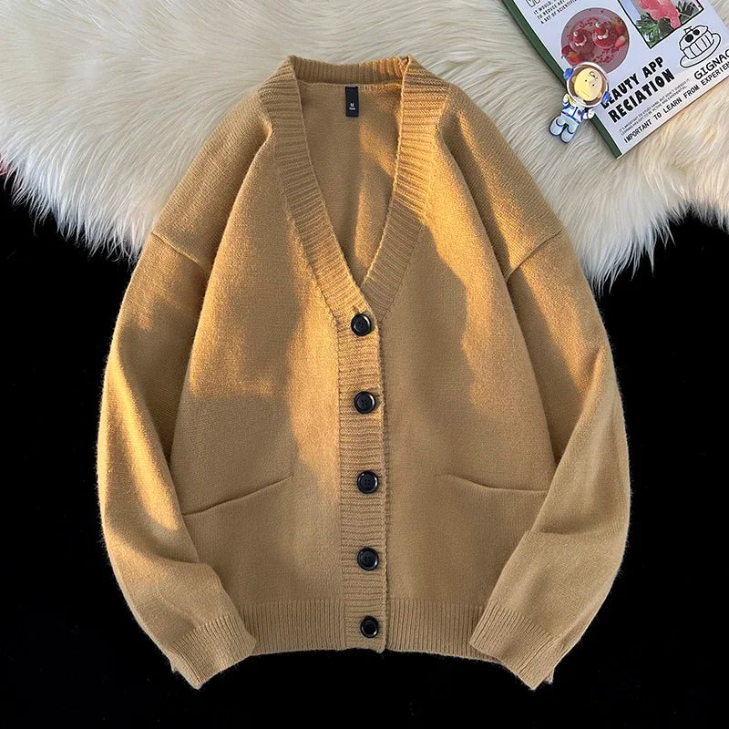 maoxiangshop Autumn Winter New Korean Fashion Trend Versatile Casual Cardigan V-neck Sweater Men's Jacquard Comfortable Breathable Jacket