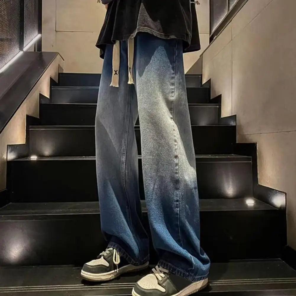 maoxiangshop Men's Jeans Korean Version Student Casual Pants High Street Straight Loose Wide Leg Jeans Black Grey Blue Baggy Jeans