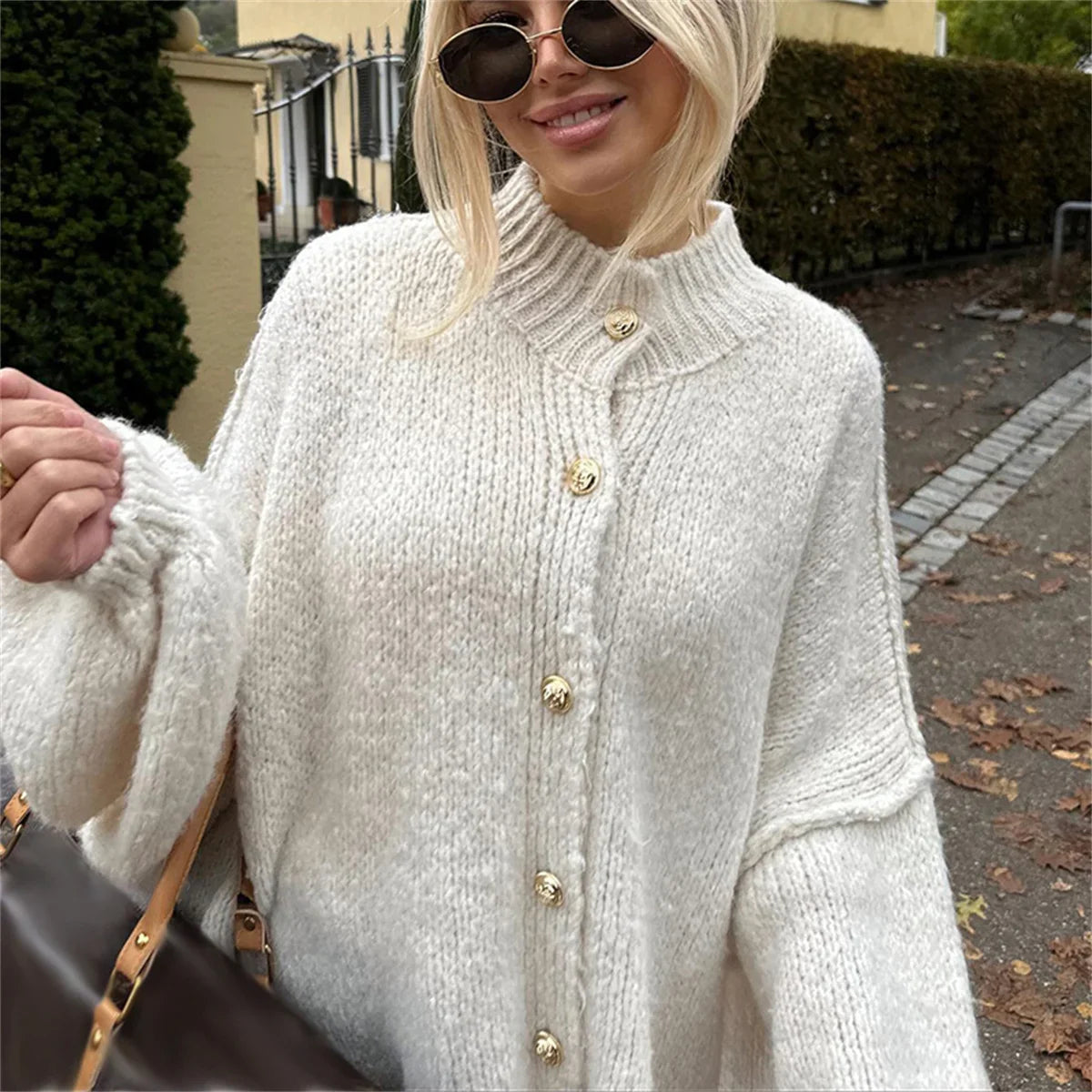 maoxiangshop - Casual Cardigan Women Sweater Loose Single Breasted O-neck Fashion Sweaters 2024 Autumn Office Female All-match Top Coat