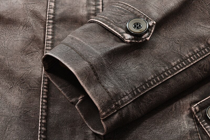 maoxiangshop Faux Leather Jackets Men High Quality Classic Motorcycle Bike Cowboy Jacket Coat Male Plus Velvet Thick Coats L-3XL