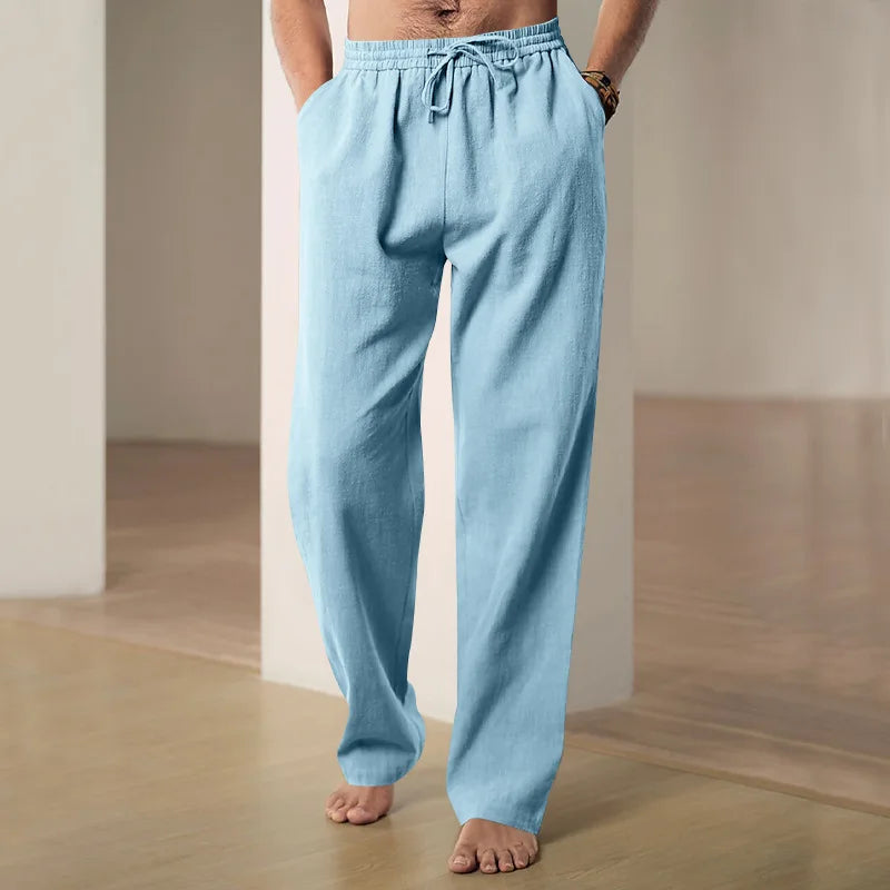 maoxiangshop Summer Cotton Linen Trousers Breathable Men's Trousers Hemp Elastic Waist Casual Pants Harajuku Trous Loose Casual Sports Pants