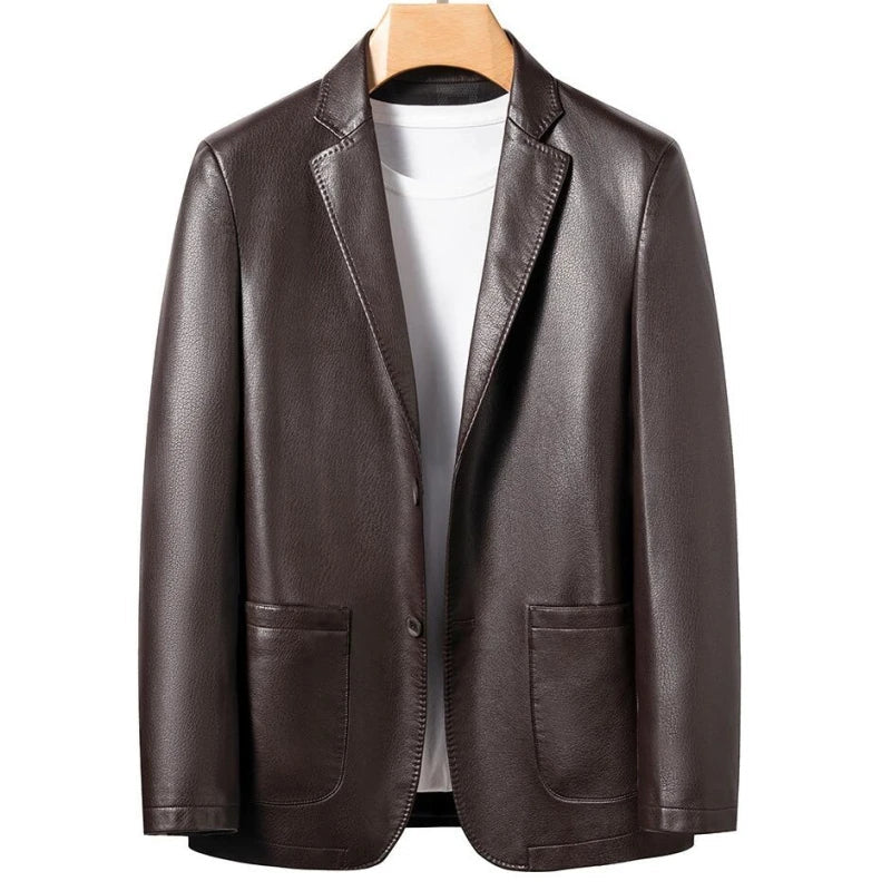 maoxiangshop FALL OUTFITS MEN High Quality Men's Suit Leather Jacket Fashion Leather Coat Autumn and Winter New Casual Small Suit Coat Men Leather Jacket