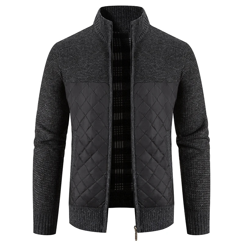 maoxiangshop Men Sweater Jacket Fashion Winter Coat Fleece Hoodies High Quality Luxury Checkered Hooded Knit Cardigan Male Outer Wear
