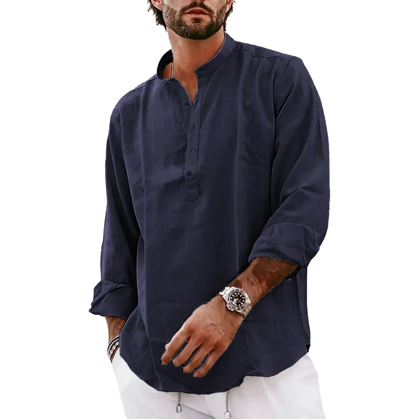 maoxiangshop Streetwear Mens Cotton Linen Shirts Casual Lightweight Long Sleeve Henley Shirts for Men Beach Hawaiian Breathable T Shirts