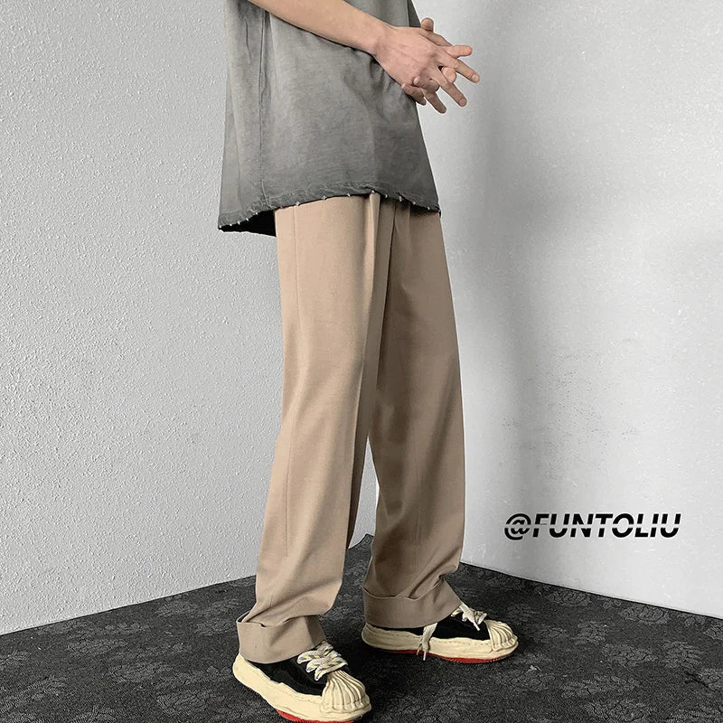 maoxiangshop Brown/Khaki/Black Suit Pants Men Fashion Society Mens Dress Pants Korean Loose Straight Wide Leg Pants Mens Trousers M-2XL