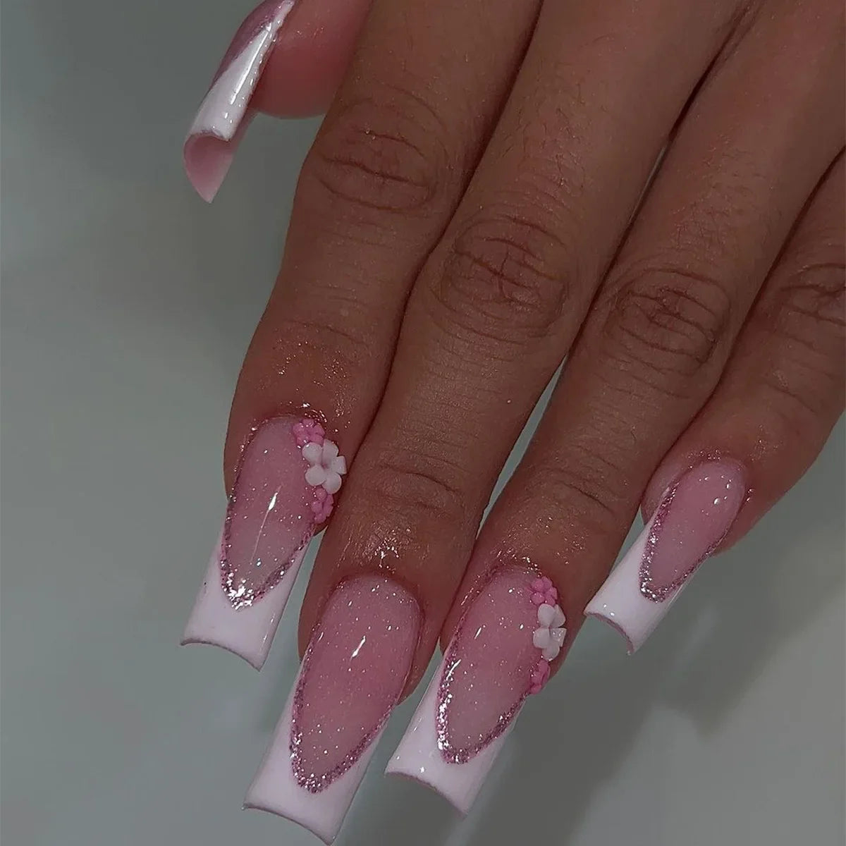 maoxiangshop 24Pcs Coffin False Nails Purple Butterfly Designs Fake Nails with Shiny Rhinestone Wearable French Full Cover Press on Nails