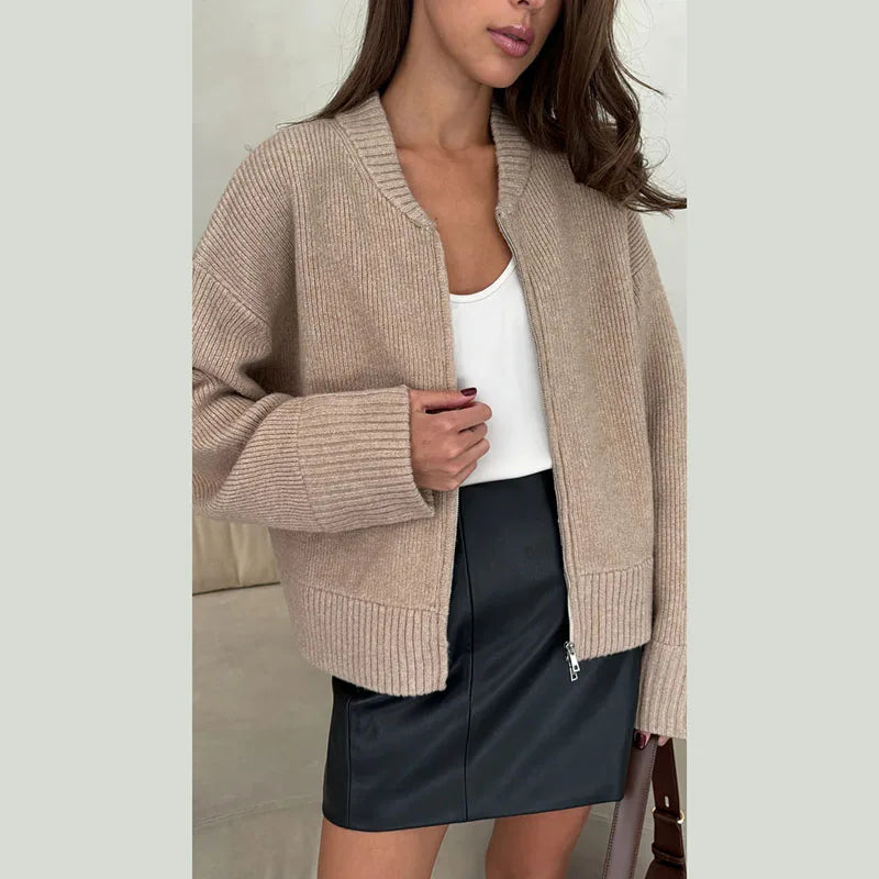 maoxiangshop - Knitted Zipper Sweaters Women Casual Loose All-match Cardigan 2024 Autumn Long Sleeve Jacket Female Street Lady Tops Basic Coat