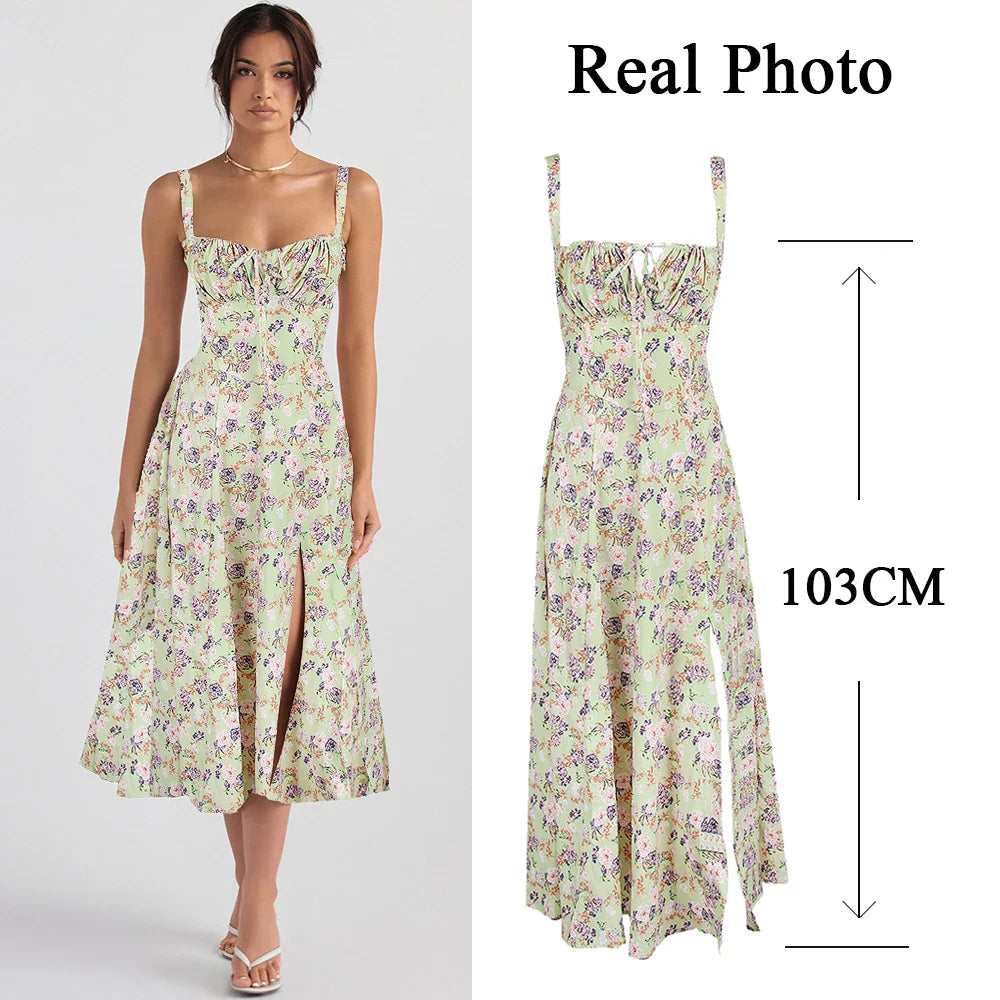 Elegant A Line Midi Dress Sexy Spaghetti Strap Lace Up Red Holiday Party Dresses Split Summer Dresses Women