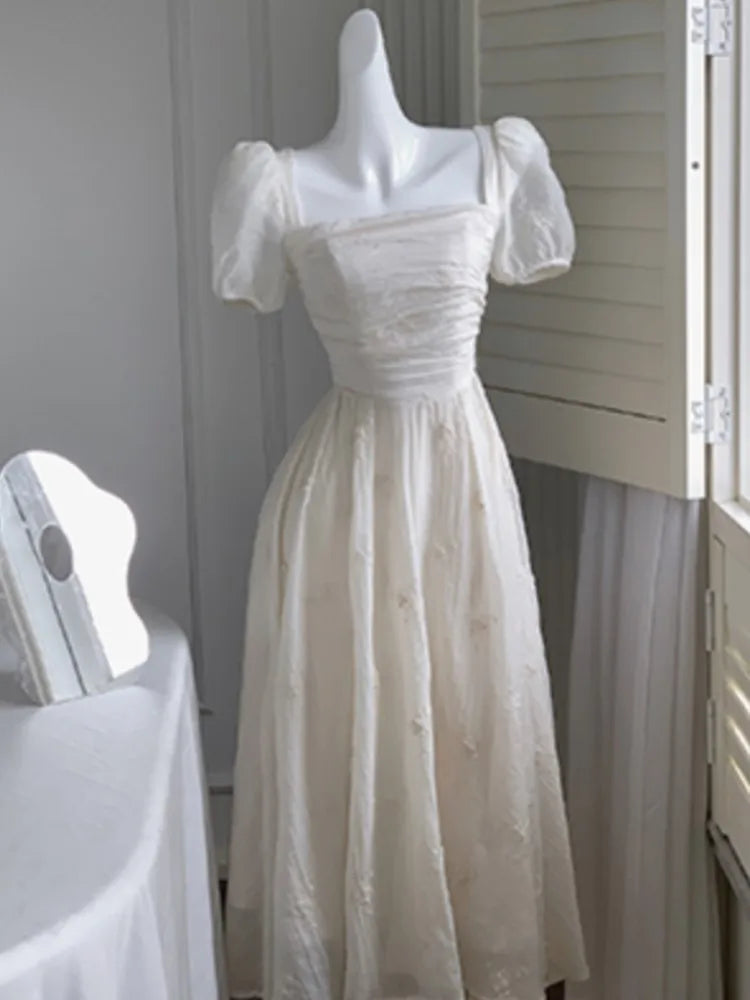 Women Elegant Evening Party Midi Dress Summer New Fashion Princess Embroider Vestidos Female Korean Design Slim Clothes