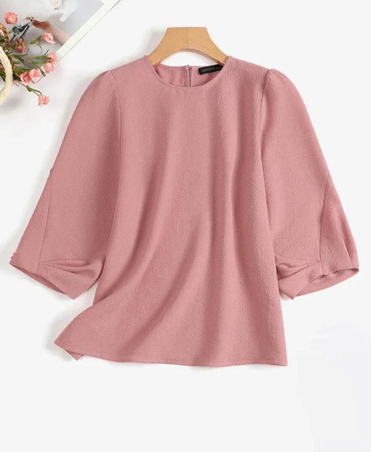 maoxiangshop Autumn Spring Women Blouses Solid Tops 3/4 Sleeved Office O-Neck Shirts Blusas Casual Streetwear Female Tunic