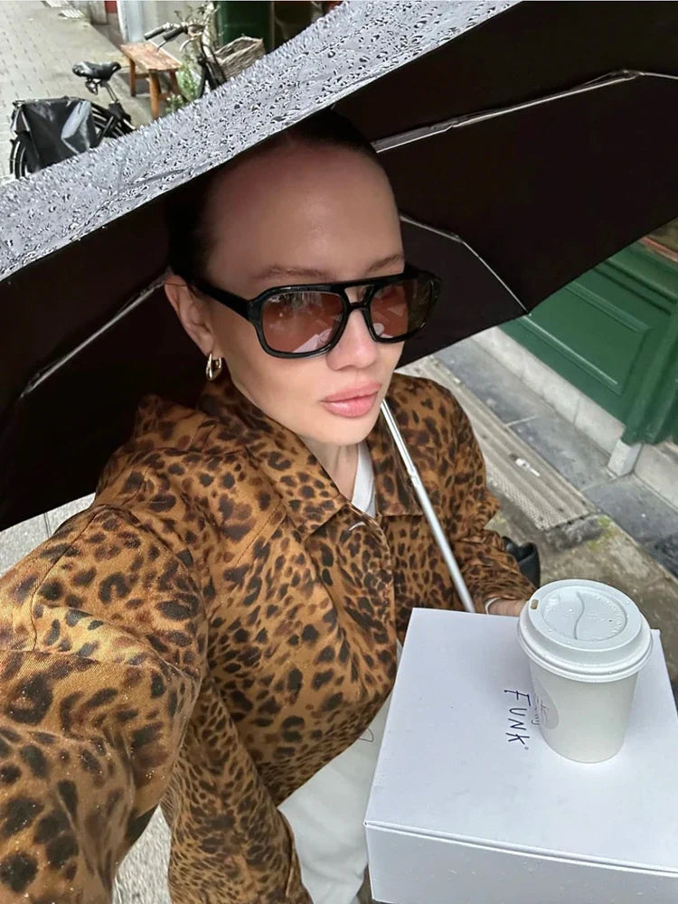 maoxiangshop - 2024 Autumn Leopard Print Women Oversize Trench Long Sleeve Single Breasted Long Loose Jacket Female Y2K Coat Streetwear